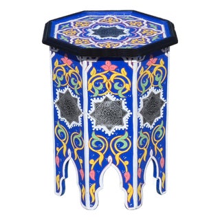 Cobalt Blue Moroccan Hand-Painted Accent Table For Sale