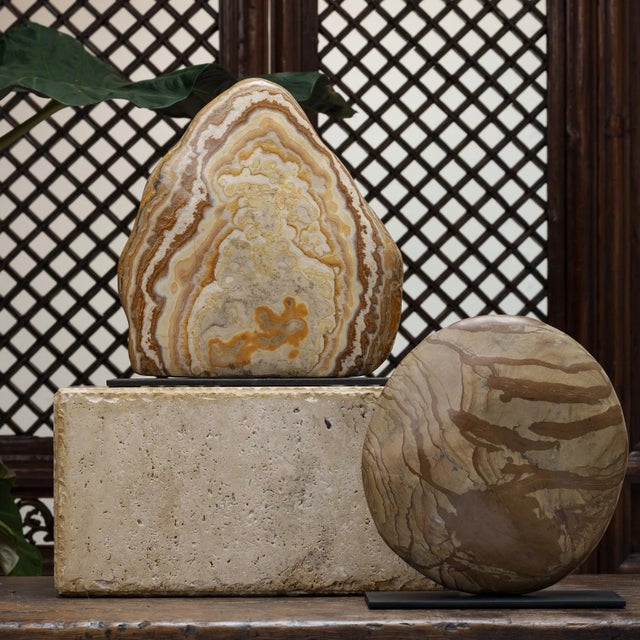 This minimalist block-form pedestal is shaped of pale travertine tile with clean lines and balanced proportions. The low...