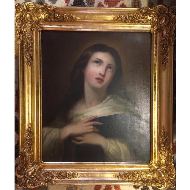Antique Devotional Portrait of a Female Saint (Possibly Mary Magdalene) in a 24-Carat Gold Leaf Frame – Fully Restored For Sale - Image 4 of 9
