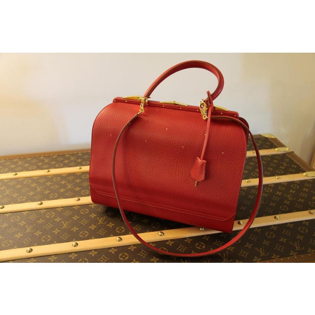 Red Leather Briefcase Bag with Shoulder Strap from Hermès, 1990s For Sale - Image 17 of 18
