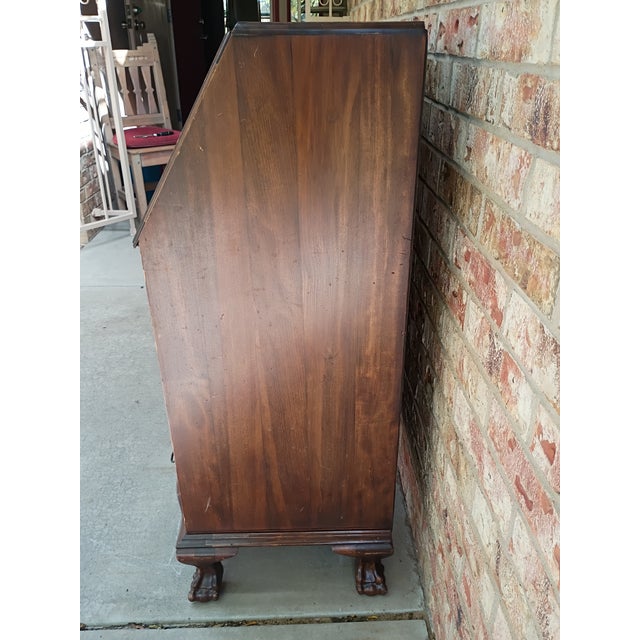 Brown Vintage Chippendale-Style Mahogany Slant Front Secretary Desk With Claw Feet and Hidden Compartments For Sale - Image 8 of 15