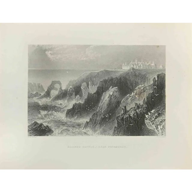 Slaines Castle - Near Peterhead is an engraving realized in the 1845 by R.Brandard. signed on plate. The artwork is...