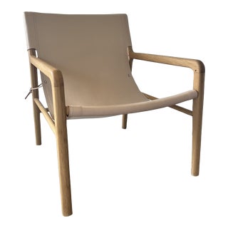 Barnaby Lane Leather and Oak Arm Chair For Sale