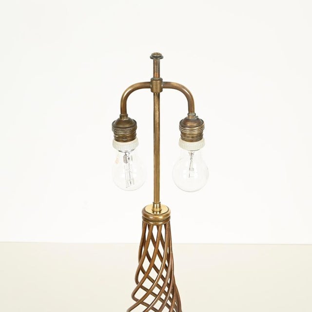 Large Twisted Brass and Walnut Table Lamp, Italy, 1950s For Sale - Image 11 of 17