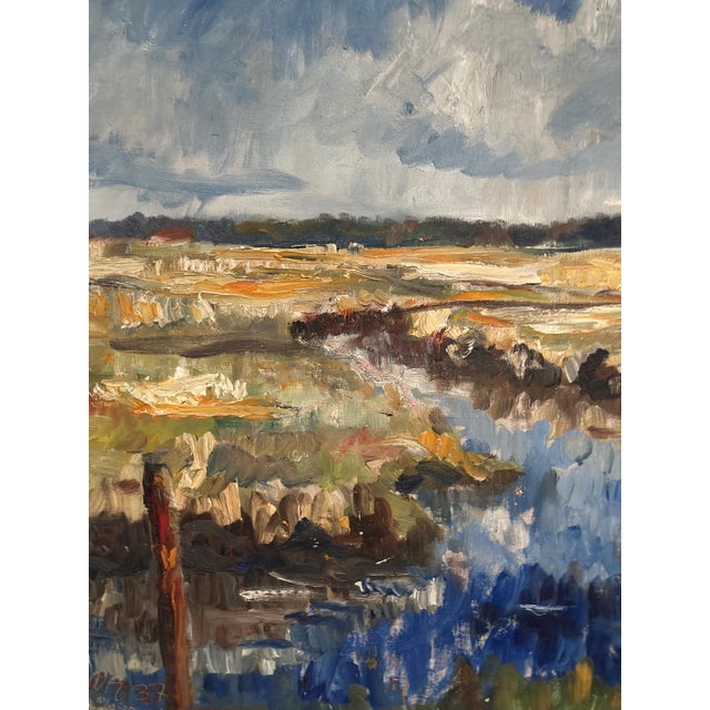 Niels Mandrup Bruun, Marshland from Ribe, 1937, Oil Painting on Canvas, Framed For Sale - Image 17 of 18