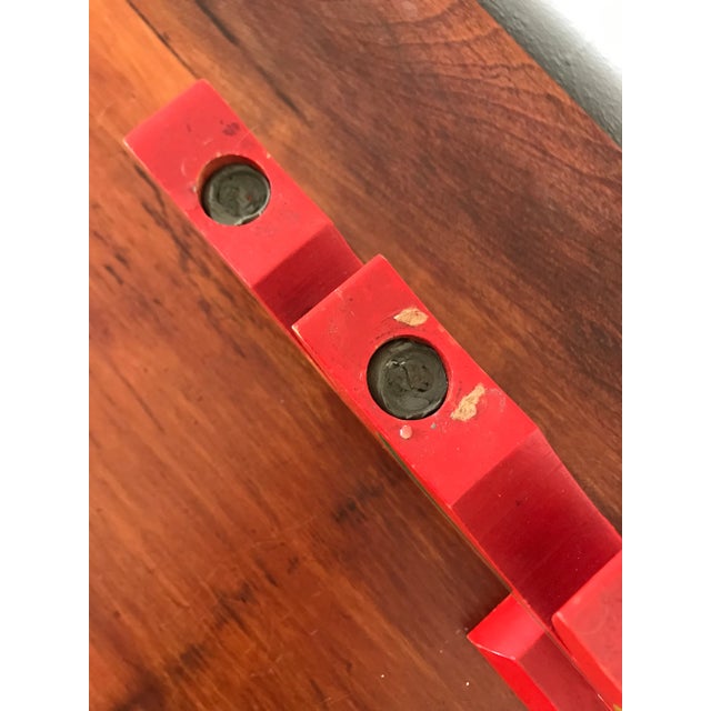 Vintage Wood Swedish Red Rosemaling Candelabra/ Taper Candle Holder For Sale - Image 4 of 9