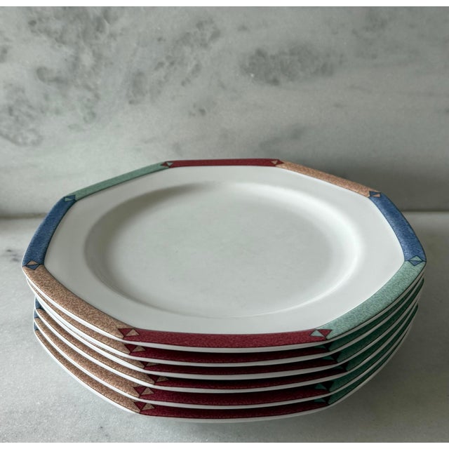 White Set of 6 Christopher Stuart "Diamond Optic" Dinner Plates For Sale - Image 8 of 11