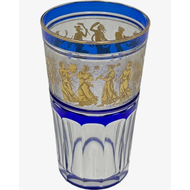 Val Saint-Lambert Vintage Set of 3 Val St. Lambert Danse De Flore Cobalt Crystal Tumblers For Sale - Image 4 of 12