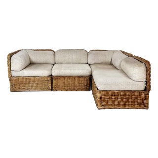 Vintage Woven Rattan Sectional Sofa For Sale