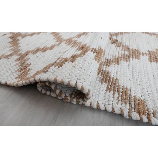 Jute Cotton White Diamond Design Boho Hand Woven Rug For Sale - Image 4 of 9