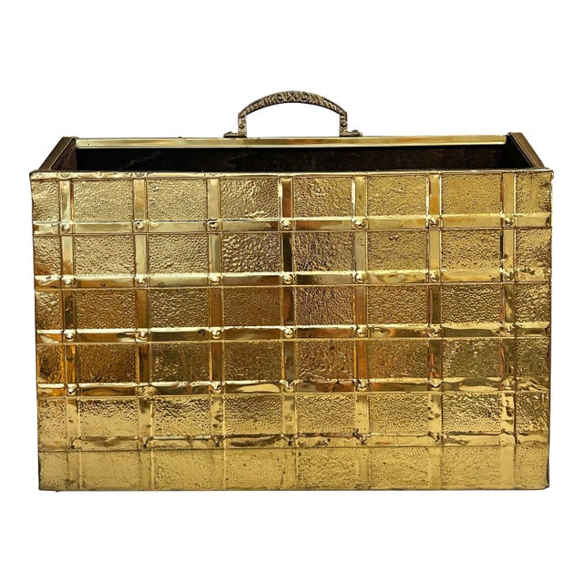 Vintage 1970's English Brass Clad Magazine Holder - Hollywood Regency For Sale