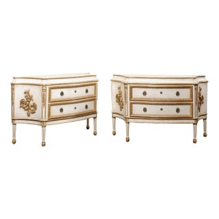 Pair French Style Robust 2-Drawer Chests in White & Gold For Sale