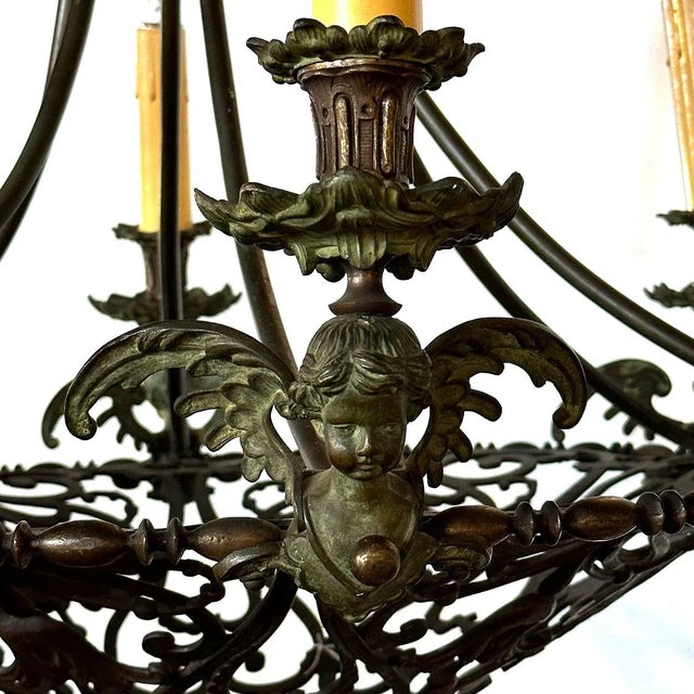 Large French Renaissance Revival Cast Bronze Six-Light Chandelier For Sale In Denver - Image 6 of 15