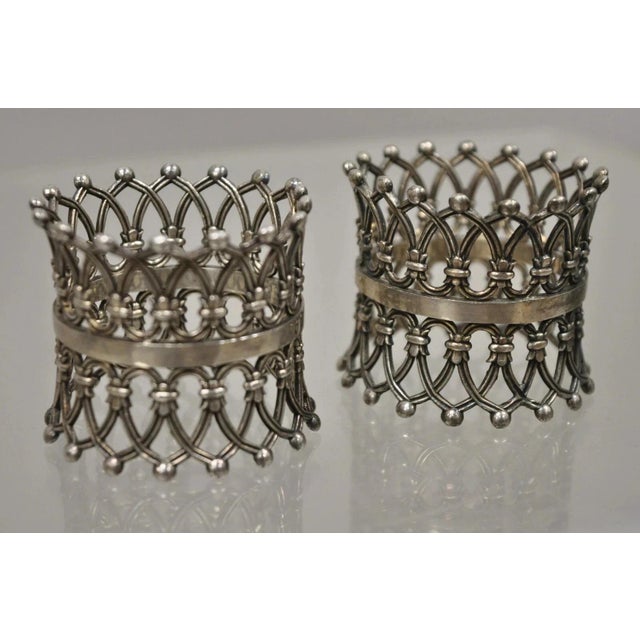 Antique English Victorian Silver Plated Fretwork Crown Napkin Rings - A Pair For Sale - Image 4 of 8
