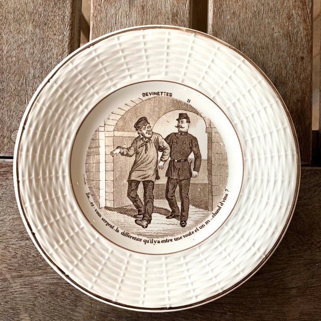 Vintage French Plates by Digoin & Sarreguemines - "Devinettes" (Set of 2). Condition is excellent, no cracks , no chips....
