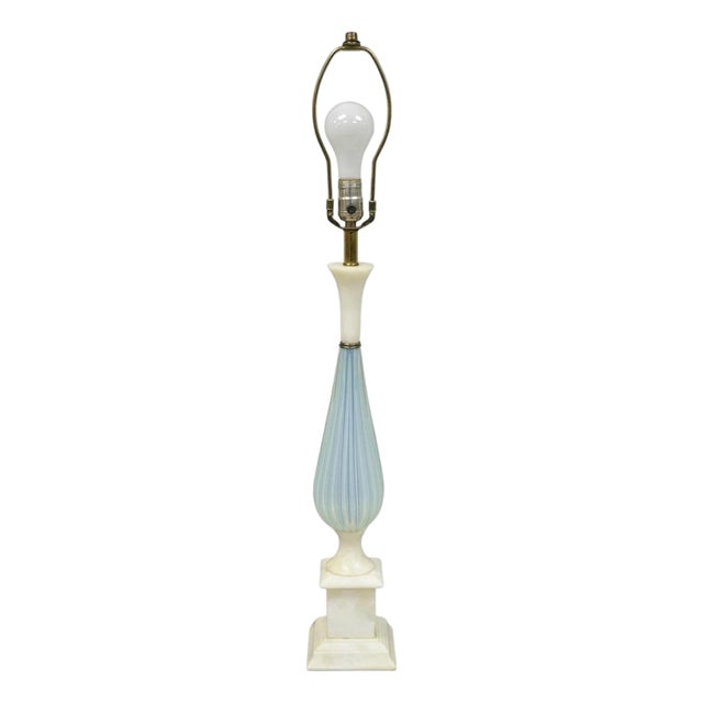 Vintage Murano Italian Mid Century Modern Blue Blown Glass Marble Table Lamp For Sale