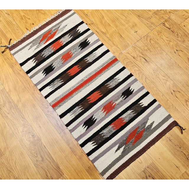 Off-white Vintage Native American Navajo Rug, Wool & Cotton, Banded Pattern, Tribal Art, 2x3 For Sale - Image 8 of 9