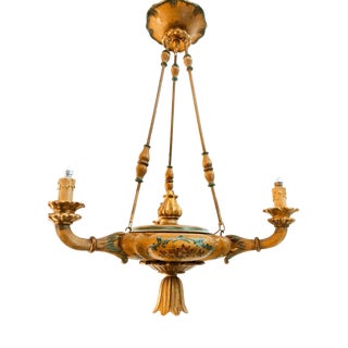 Four-Light Hanging Light in Decorated Wood For Sale