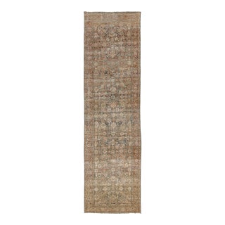 19th-Century Antique Malayer Runner Rug – Distressed Muted Earth Tones & Terracotta Wool For Sale