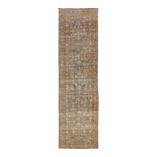 19th-Century Antique Malayer Runner Rug – Distressed Muted Earth Tones & Terracotta Wool For Sale