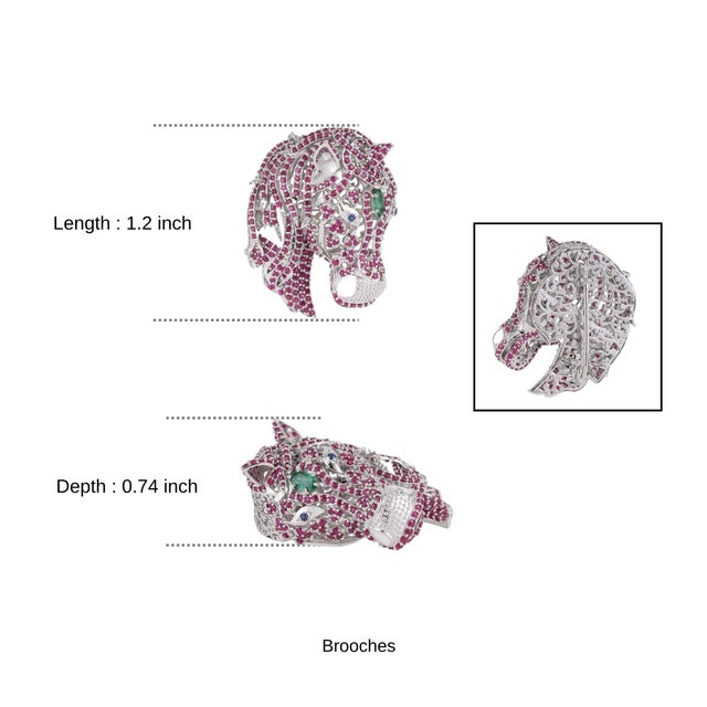 Vintage Style 4.1 Ct Pavé Set Ruby Horse Head Unisex Brooch - Luxury Christmas Gift For Sale - Image 9 of 12