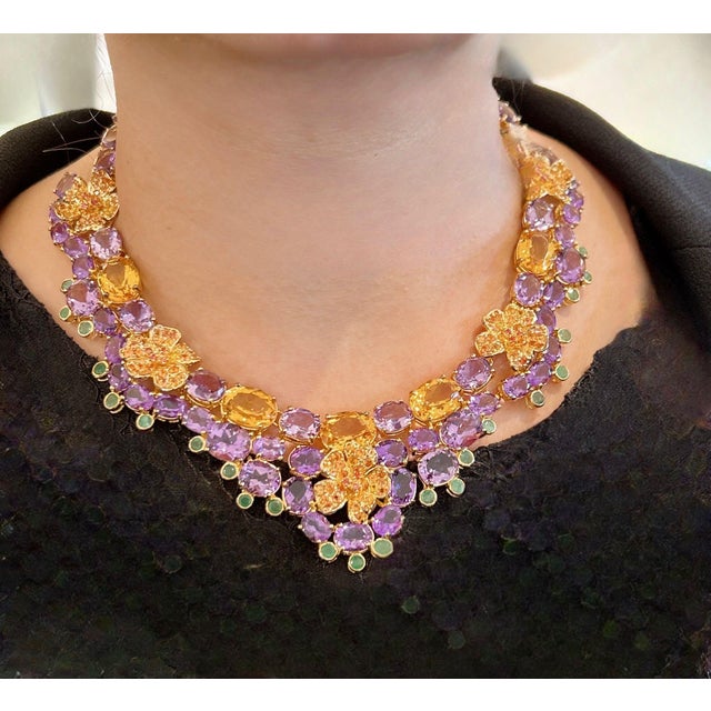 Bochic "Capri" Amethyst, Emerald, Citrin & Sapphire Necklace Set 18K & Silver For Sale - Image 17 of 18