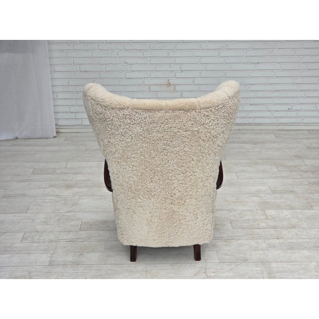 Danish High-Back Lounge Chair in Sheepskin, 1960s For Sale - Image 16 of 18