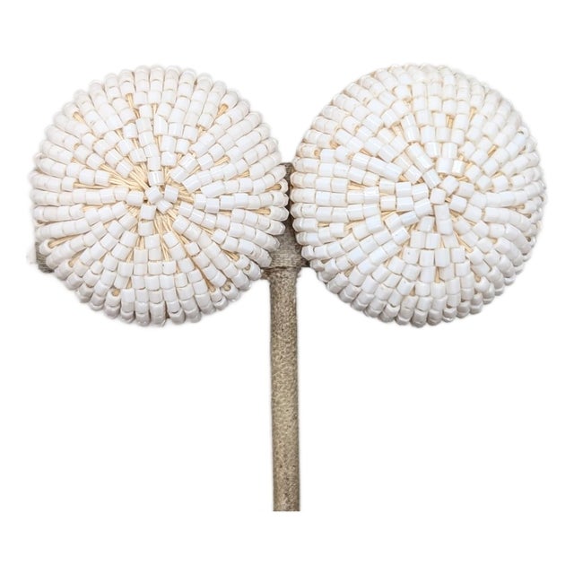 Vintage 1960s Signed Napier Round Domed White Beaded Clip Earrings- 2 Pieces For Sale