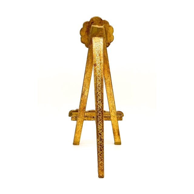 Wood Vintage Italian Florentine Italian Gold Giltwood Shell Motif Easel, Hand-Carved Gold Leaf Display Stand - Hollywood Regency For Sale - Image 7 of 15