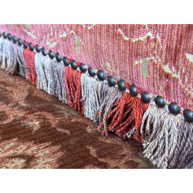Spanish Damasq Velvet Bench with Back and Walnut Carved Legs