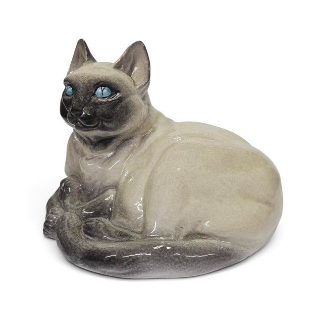 Figurative Italian Hand-Glazed Terracotta Siamese Cat Figurine, 9.5", C. 1965–1975 For Sale - Image 3 of 11