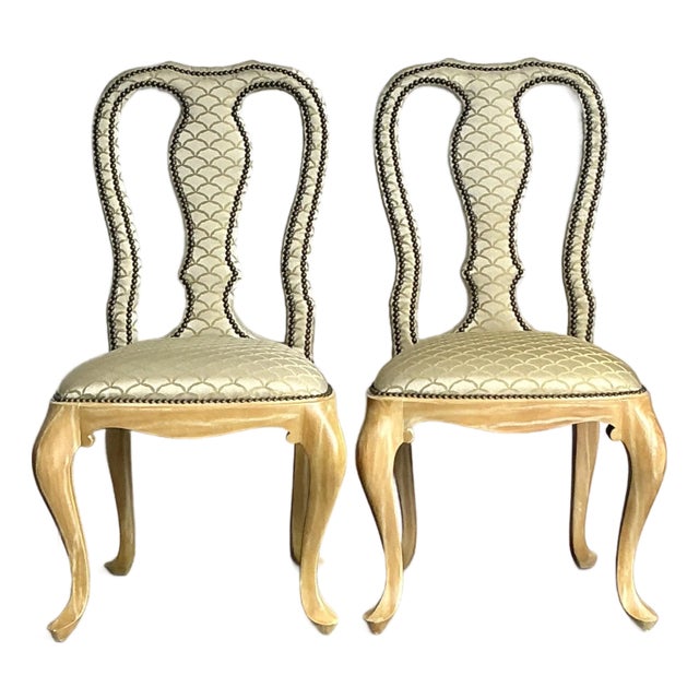 Vintage Regency Nailhead Queen Anne Dining Chairs - A Pair For Sale