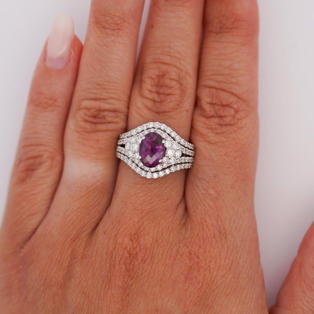 AGRL certified 2.40 carat natural purple sapphire, mixed oval checkerboard cut, with no heat enhancement (as per AGRL...