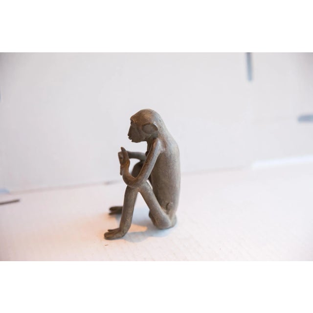 African Vintage African Sitting Monkey With Banana Sculpture For Sale - Image 3 of 8