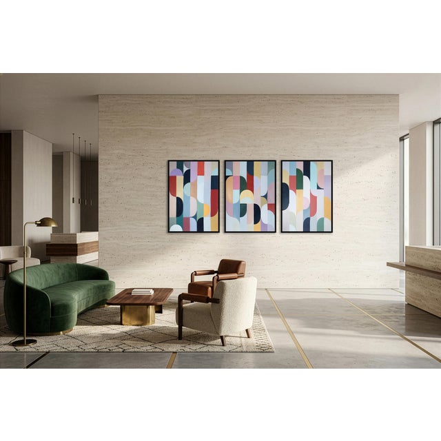 Paper 2026, Art Deco Painting Triptych in Pastel Tones, Raindrops For Sale - Image 7 of 11
