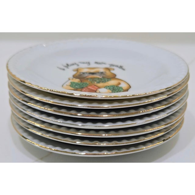 Mid-Century Modern Vintage Ardalt Japan Dogs Playing Cards Porcelain Plates, Set of 7 For Sale - Image 3 of 12