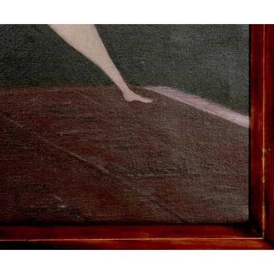 Artist: Branko Bahunek, Croatian (1935 - ) Title: Untitled - Woman with Bureau Year: 1991 Medium: Oil on Canvas Size: 21...