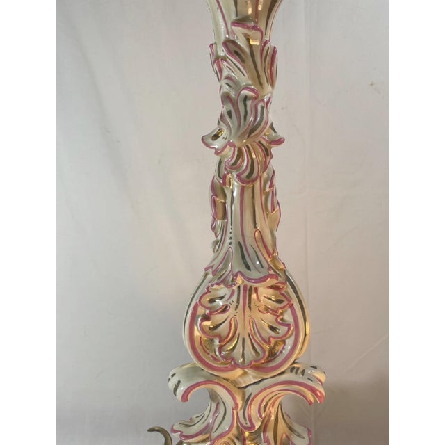 Metal Large French Strasbourg 19th Century Faience Tall Floor Candle Holder With Ormolu For Sale - Image 7 of 10