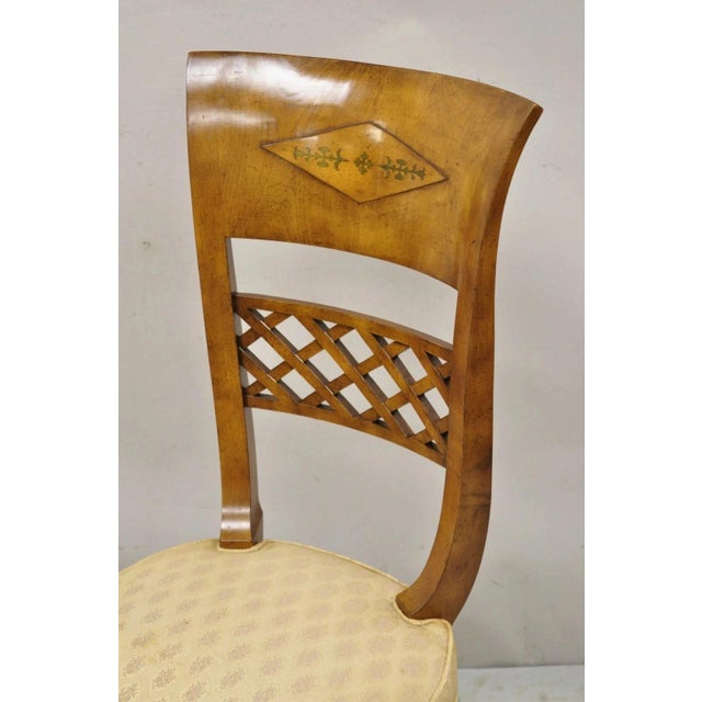 Vintage Italian Regency Burl Wood Brass Inlay Tall Back Dining Chairs - Set of 4 For Sale - Image 12 of 12