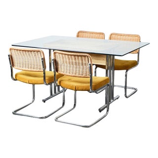 Chromcraft Bauhaus Style Chrome and Wicker Dining Set - 5 Pieces For Sale