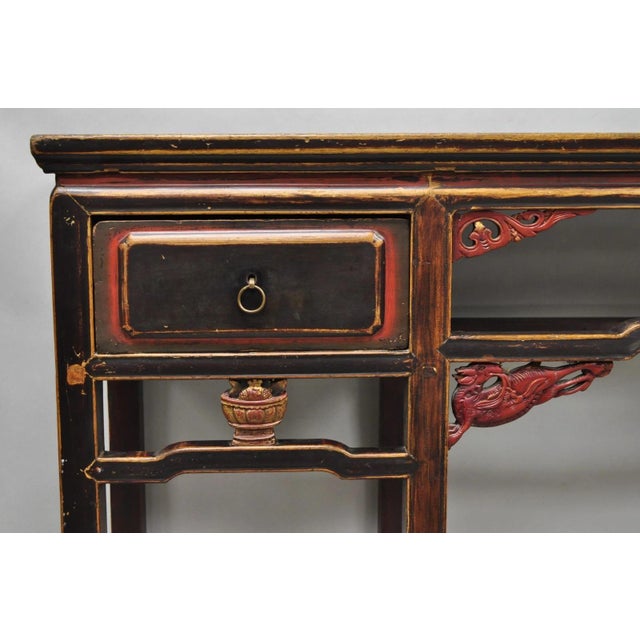 Antique Chinese Carved Hardwood Altar Console Table Sideboard Buffet W/ Drawers For Sale In Philadelphia - Image 6 of 18