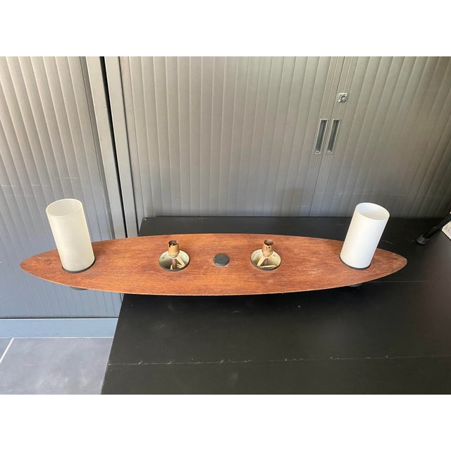 Vintage Scandinavian Surf Teak and Frosted Glass Ceiling Lamp in the style of Goffredo Reggiani, 1970s For Sale - Image 9 of 17