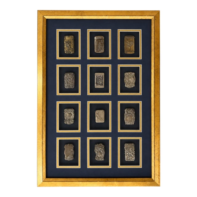 Framed Collection of Late 19th Twelve Antique and Vintage Match Safes / Vesta Cases For Sale