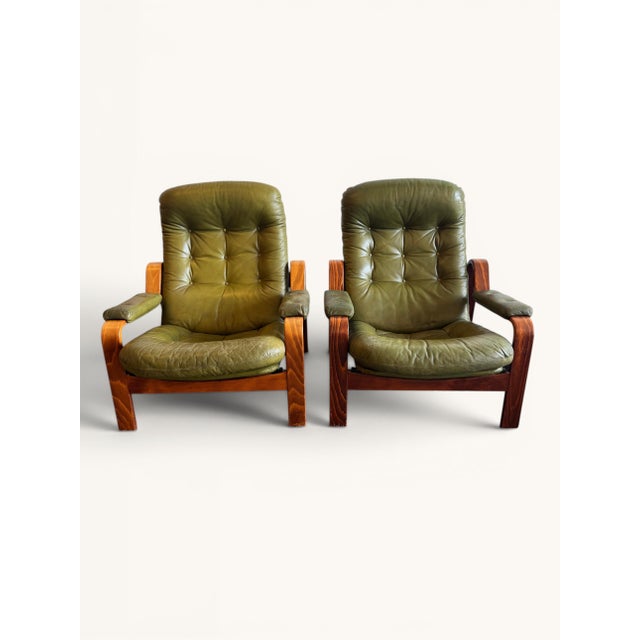 Mid-Century Modern Olive Green Lounge Chairs from Göte Möbler, Sweden, 1970s, Set of 2 For Sale - Image 3 of 11