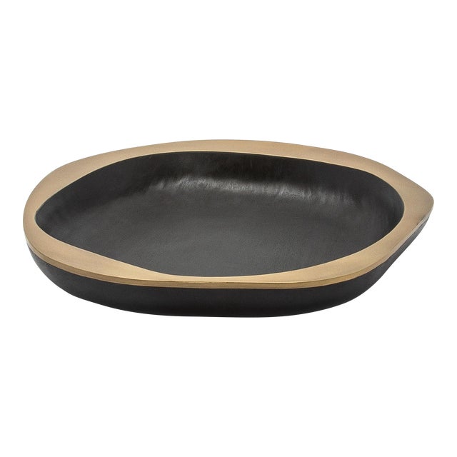 Bowl in Black Oak With Bronze Patina Brass Details by R&y Augousti For Sale