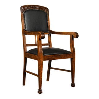 Art Nouveau Armchair in Oak and Leather For Sale