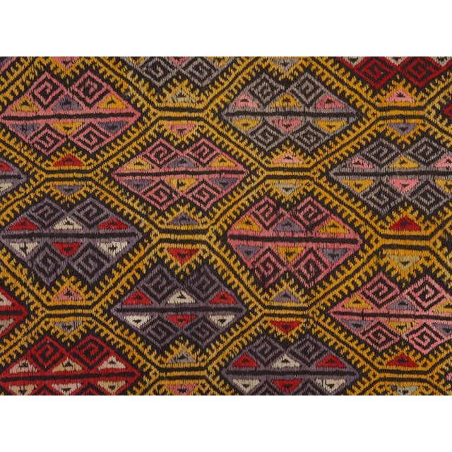 1970s 1970s Vintage Handmade Wool Cotton Turkish Yellow Gold Runner Rug For Sale - Image 5 of 11