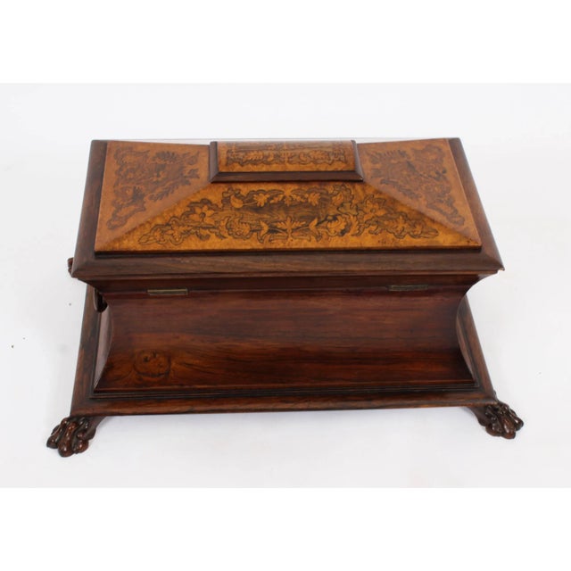 19th Century George IV Gonçalo Alves & Amboyna Marquetry Tea Caddy, 1825 For Sale - Image 9 of 18
