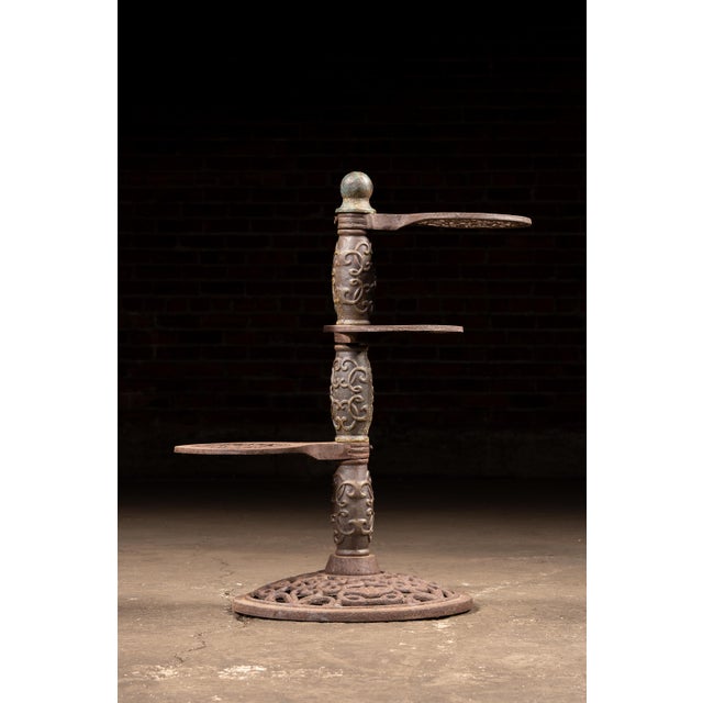 Early 20th Century Cast Iron Adjustable Three Tier Plant Stand For Sale - Image 5 of 8