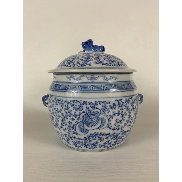 Blue Blue and White Chinese Porcelain Covered Hot Pot For Sale - Image 8 of 8